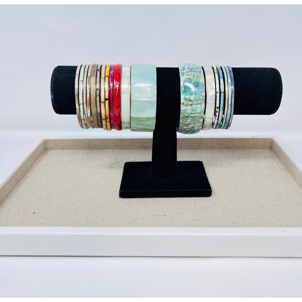 Vintage l Shell Multicolor Inlay Bangle & Cuff Bracelet Lot of 18 - Picture 5 of 16